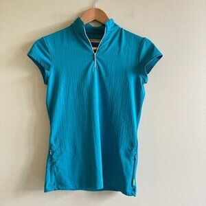 LUCY TEAL SHORT SLEEVE HALF ZIP UP ATHLETIC TOP‎ WOMENS SIZE S ZIPPED POCKETS